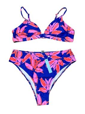 Cupshe Royal Blue & Hot Pink Floral Print Bikini Swim Set